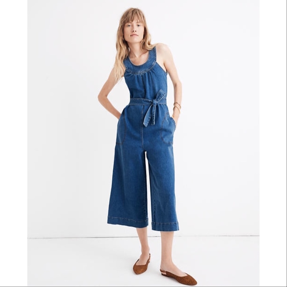 NWT MADEWELL 70's Denim Halter Wide Leg Jumpsuit 6